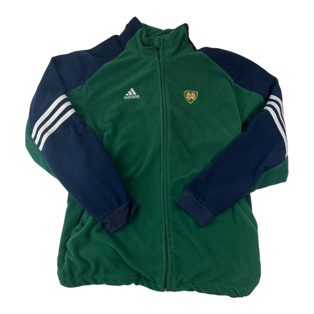 Y2K Adidas Notre Dame Fighting Irish Full Zip Fleece Jacket Green Blue Size S